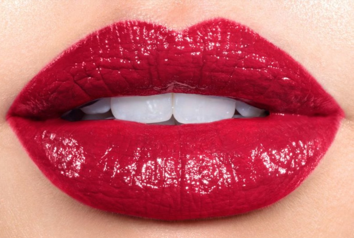 Model wearing bright red lipstick