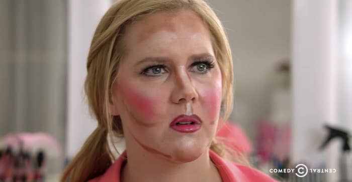 Amy Schumer with unblended makeup