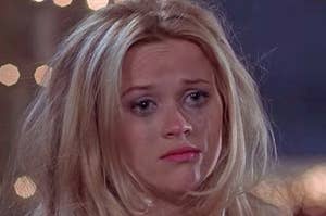 Elle Woods crying with makeup running down her face in Legally Blonde