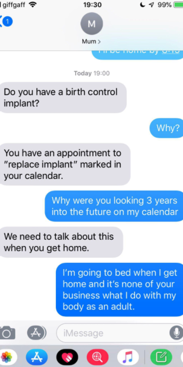Mom criticizing her daughter for having a healthy birth control plan