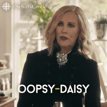 A woman saying &quot;oopsy-daisy.&quot;
