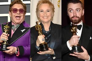 Openly LGBTQ+ Oscar winners Elton John, Melissa Etheridge, and Sam Smith