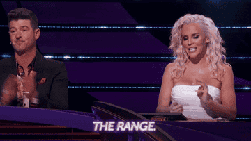 robin thicke and jenny mccarthy clapping, while she says, &quot;the range&quot;