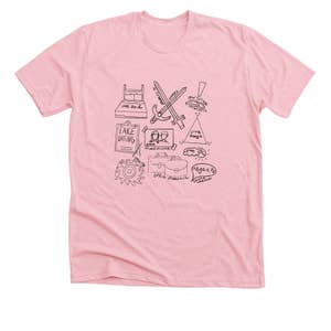 pink "Romance Tropes" graphic t-shirt