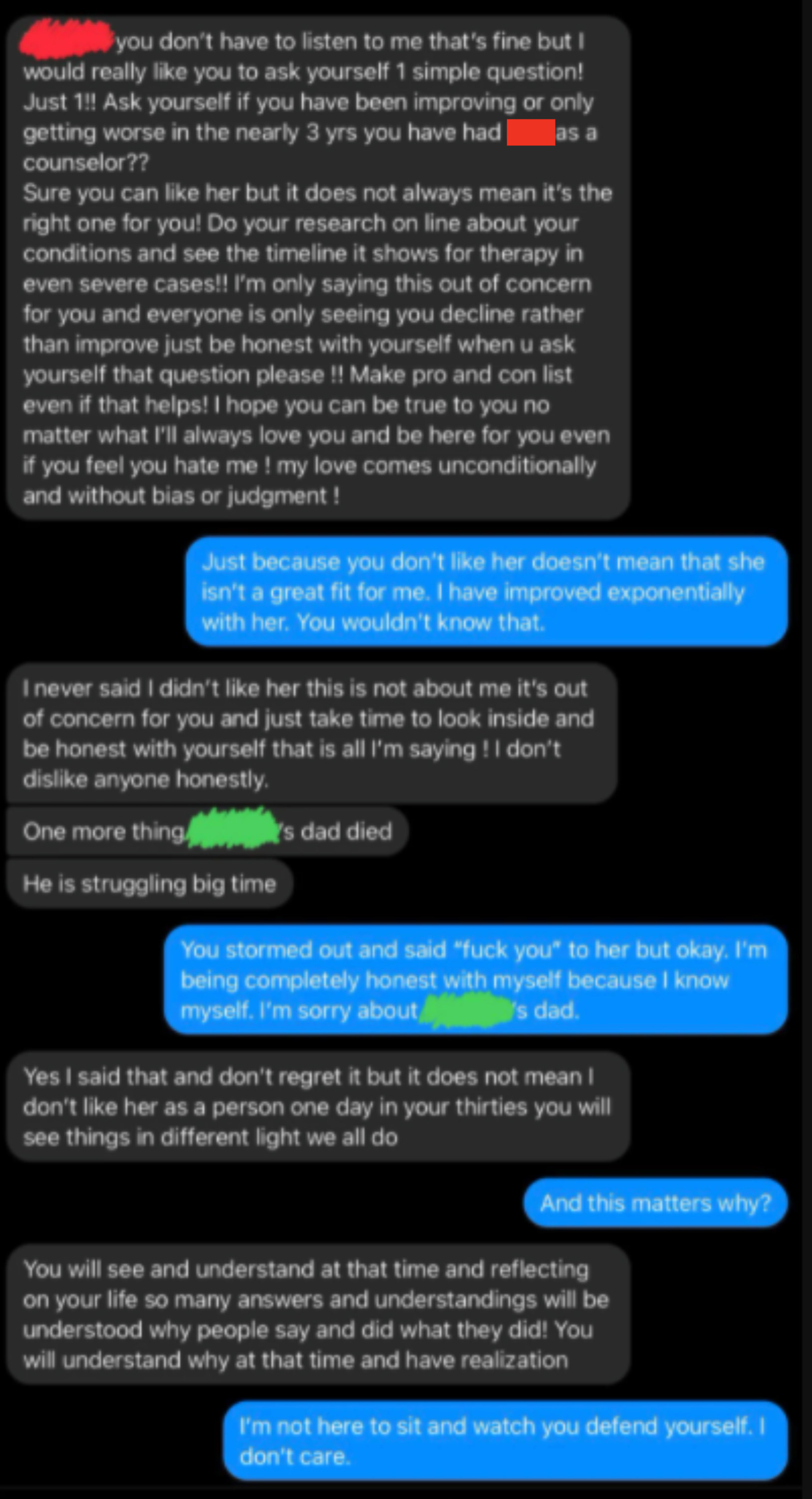 Mom to kid: &quot;Ask yourself if you have been improving or only getting worse in the nearly 3 years you&#x27;ve had Lisa as a counselor?&quot;