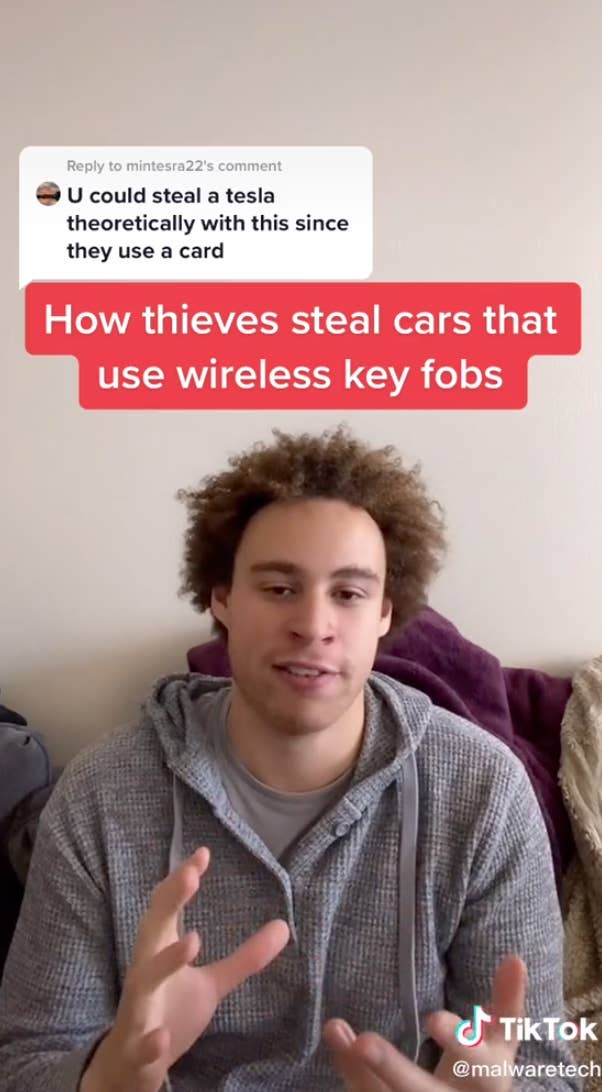 Marcus on TikTok explaining how thieves steal cars that use wireless key fobs