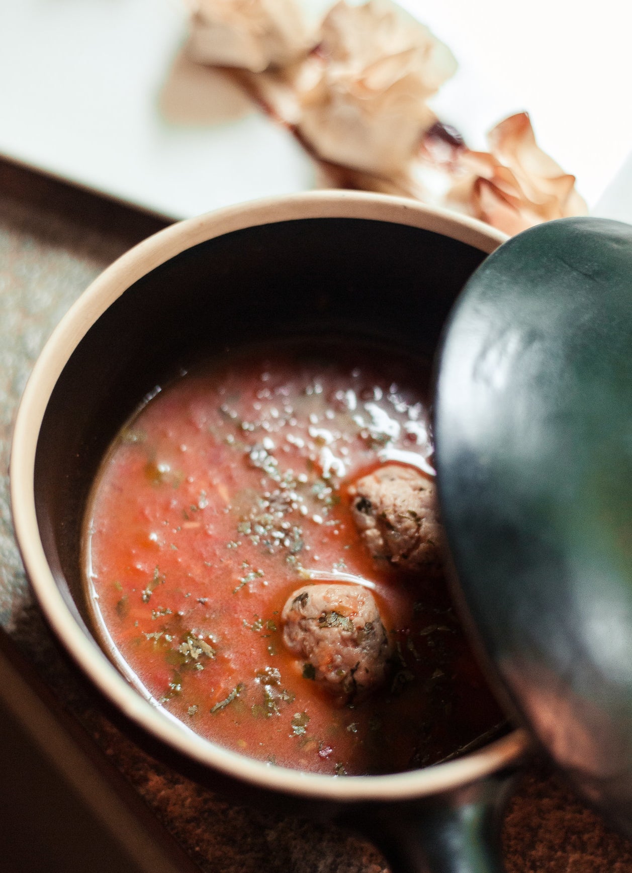 A pot of Mexican meatball soup.