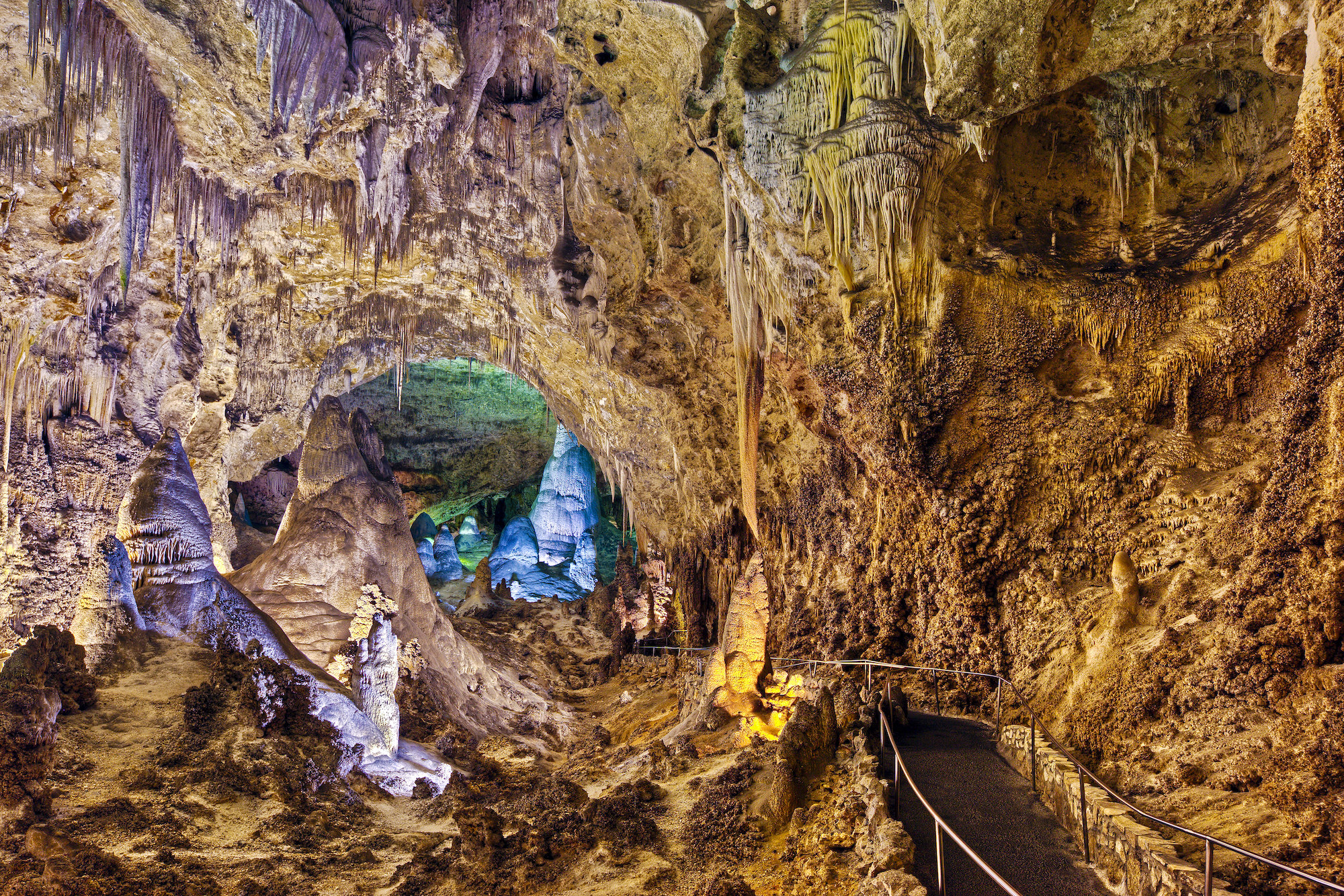 a cave with stalactites dripping down