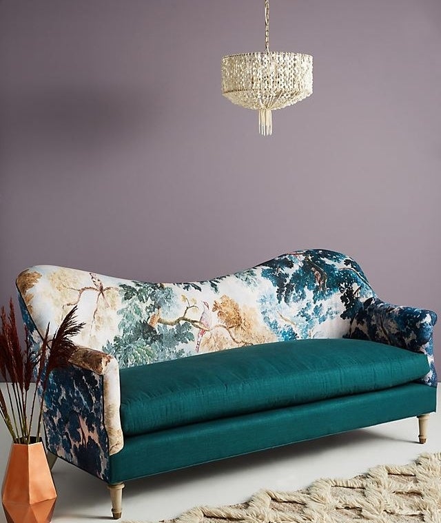 the teal and printed sofa