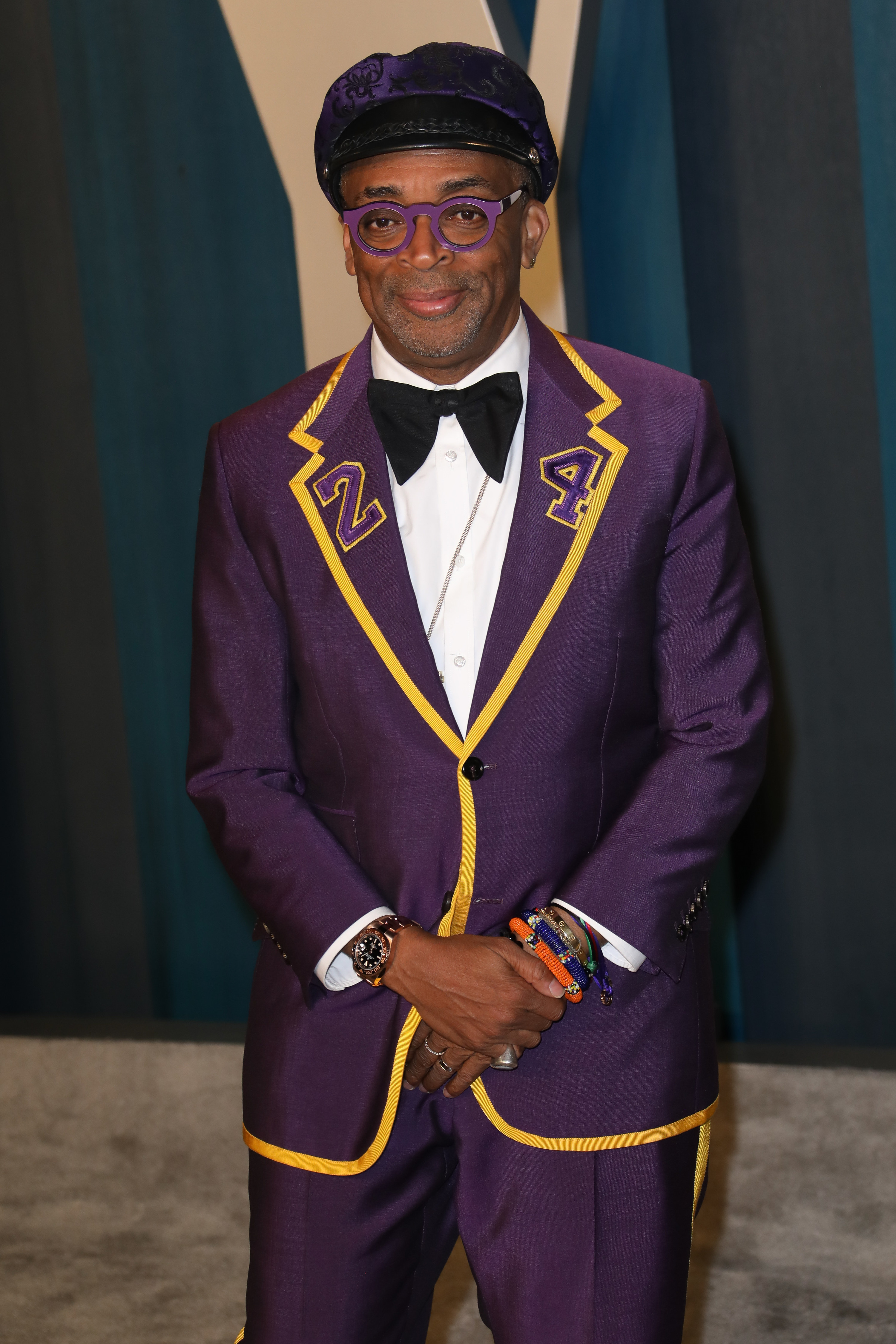 Spike wearing a purple suit dedicated to Kobe Bryant