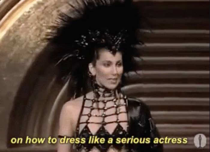 Cher saying she received her booklet on how to dress like a serious actress
