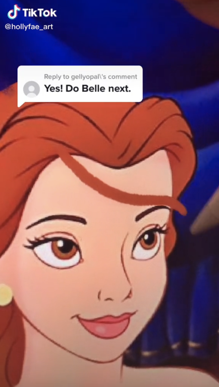 The artist adding swooped hair over Belle&#x27;s forehead