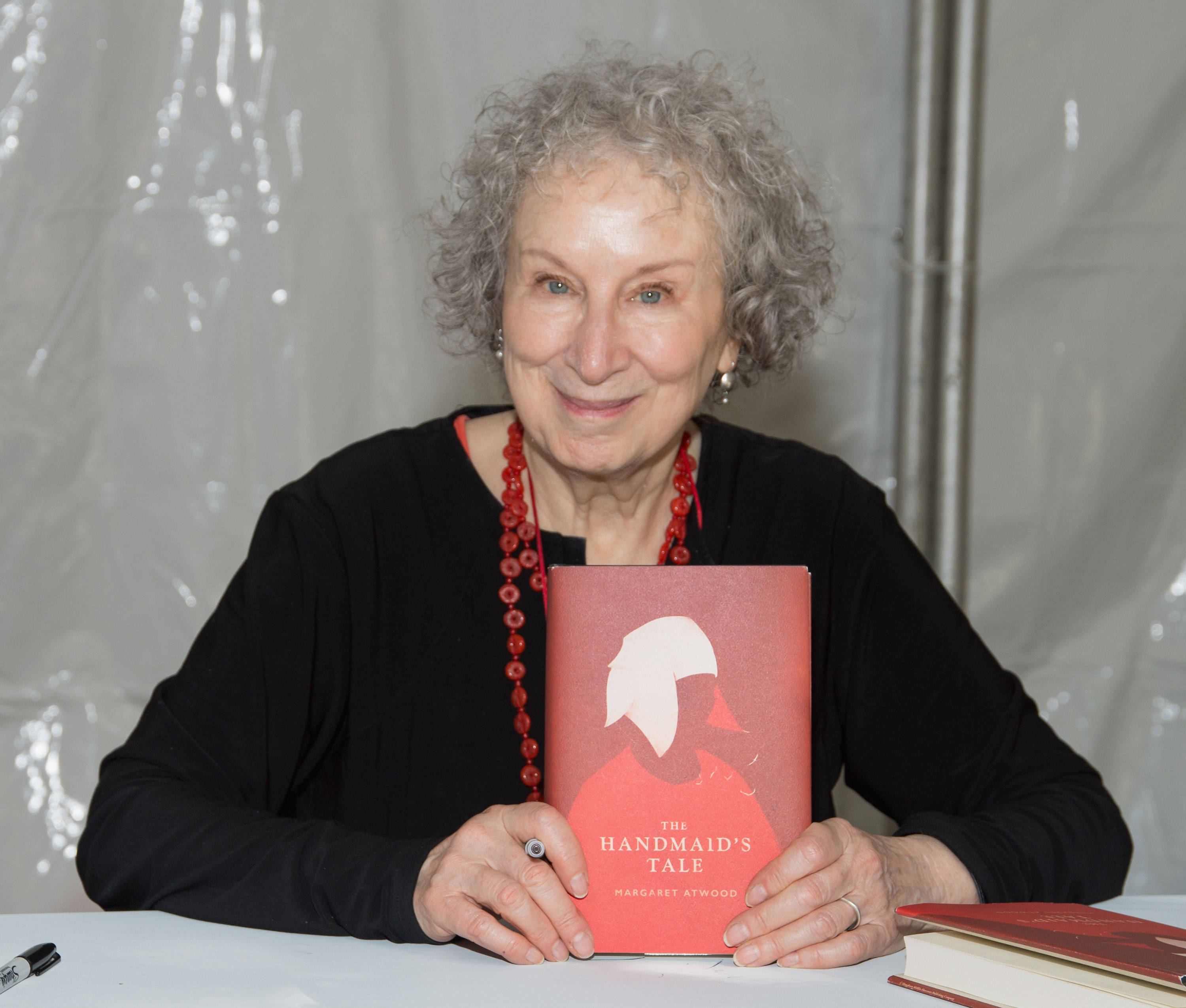 Copies of &#x27;The Testaments&#x27; are on show as Canadian author Margaret Atwood poses during a photocall