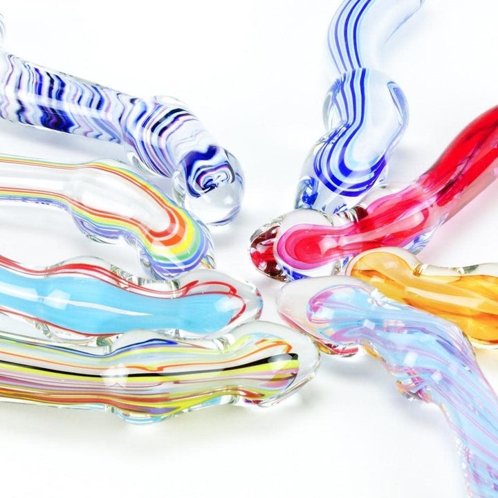 Assortment of multicolored snake glass dildos