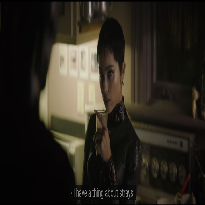 Screenshot of Zoë Kravitz as Catwoman from "The Batman"