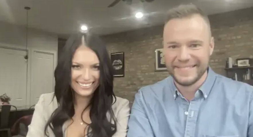 The couple sit side by side for a virtual interview