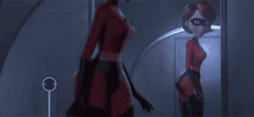 Elastigirl looking at her butt in her super suit