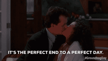 Bill Murray kissing his love interest, then saying &quot;It&#x27;s the perfect end to a perfect day&quot;