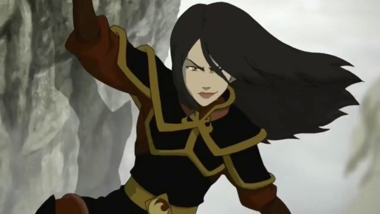 Princess Azula hangs from a rock in &quot;Avatar&quot;
