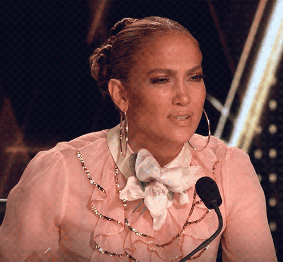 Jennifer Lopez making a face expressing &quot;ugh&quot;