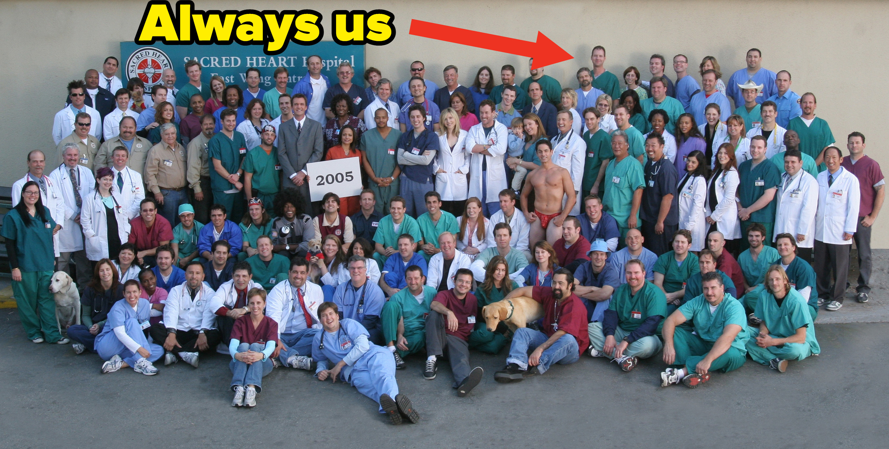 A group photo of all the staff at &quot;sacred heart&quot; – the hospital in Scrubs