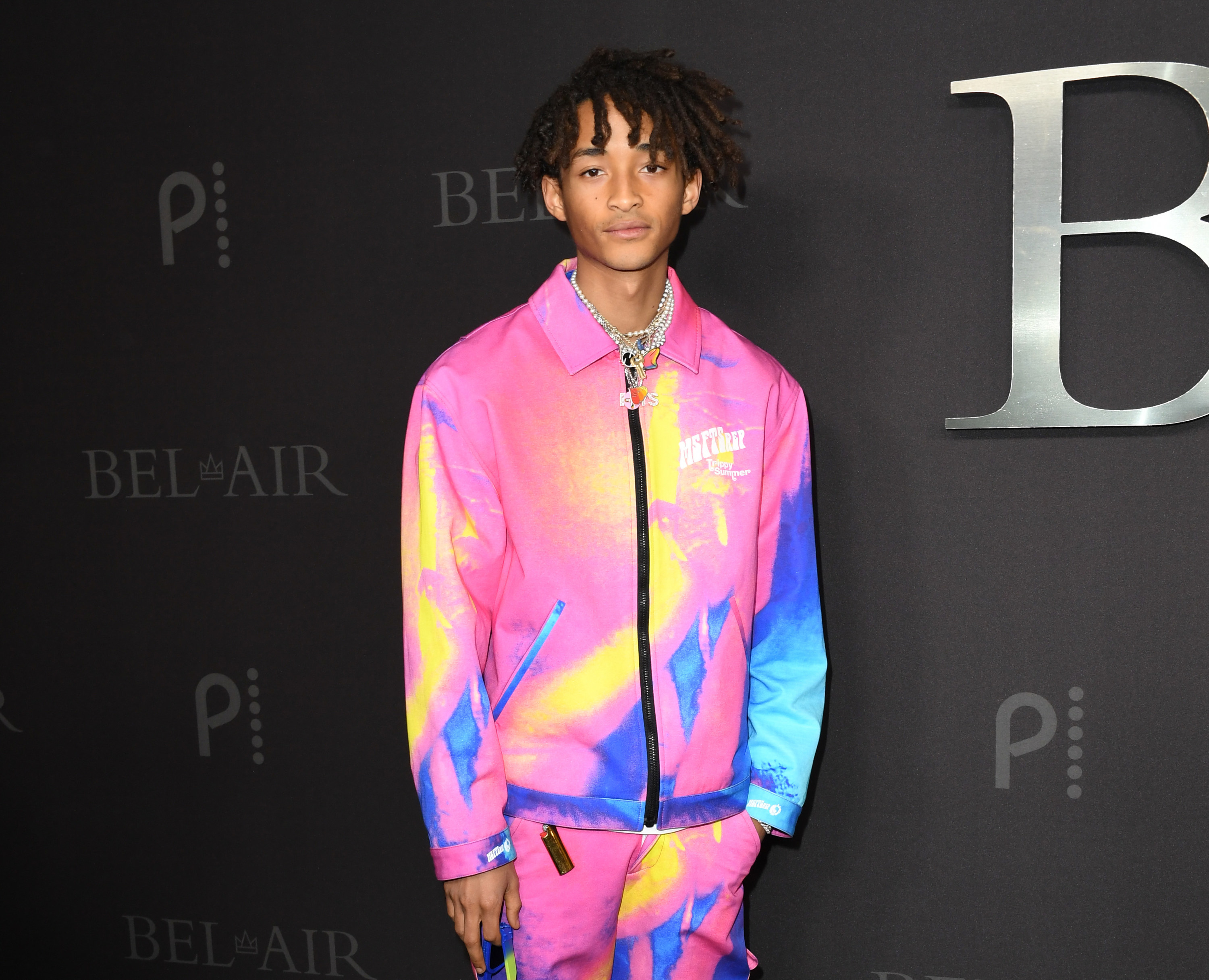 Jaden Smith wears a tie-dye outfit for an event