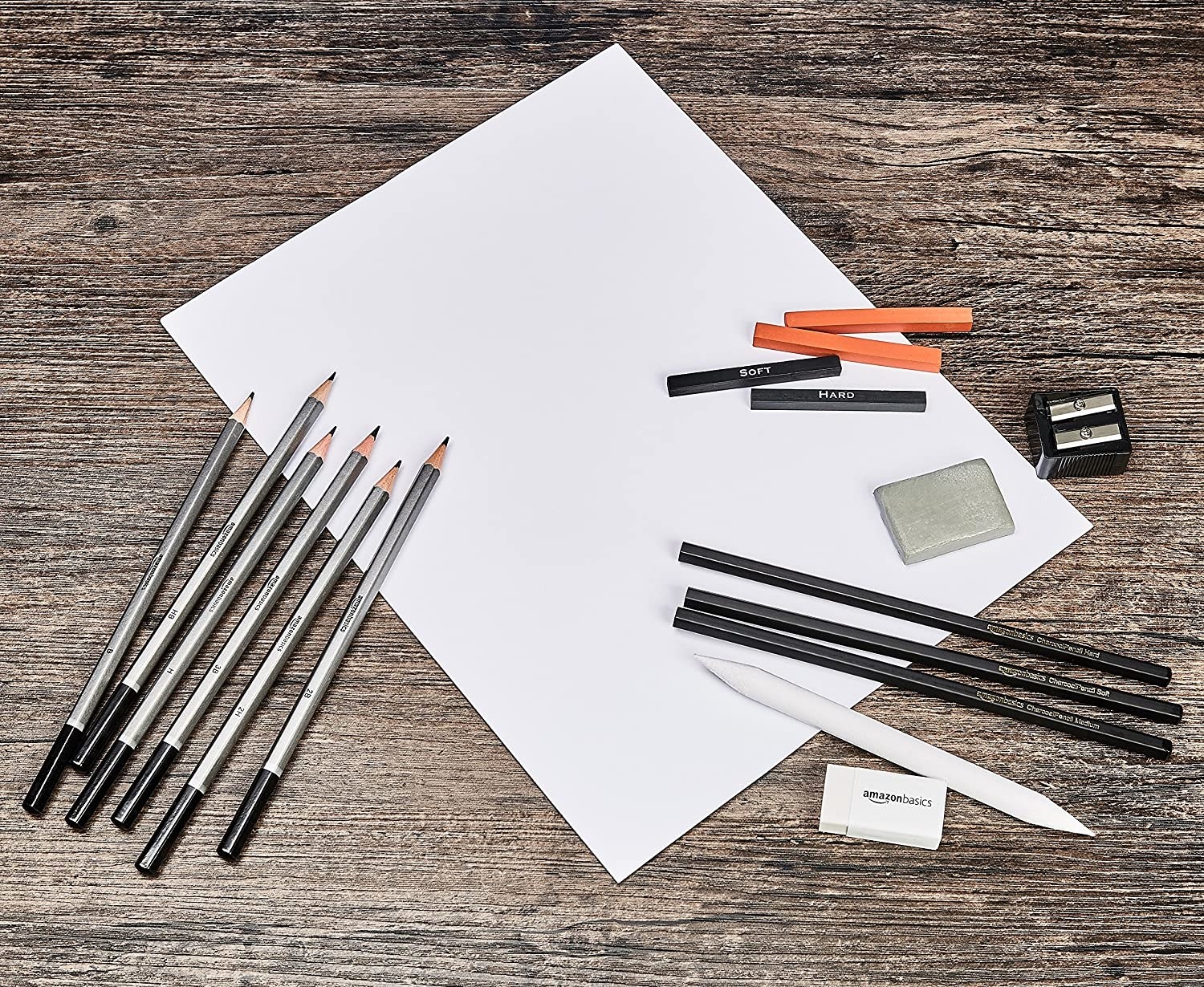 All the sketching tools on a piece of paper