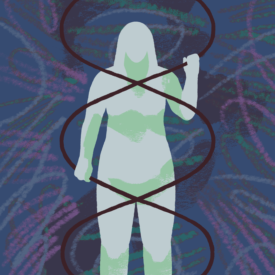 An illustrated image of a person surrounded by ropes