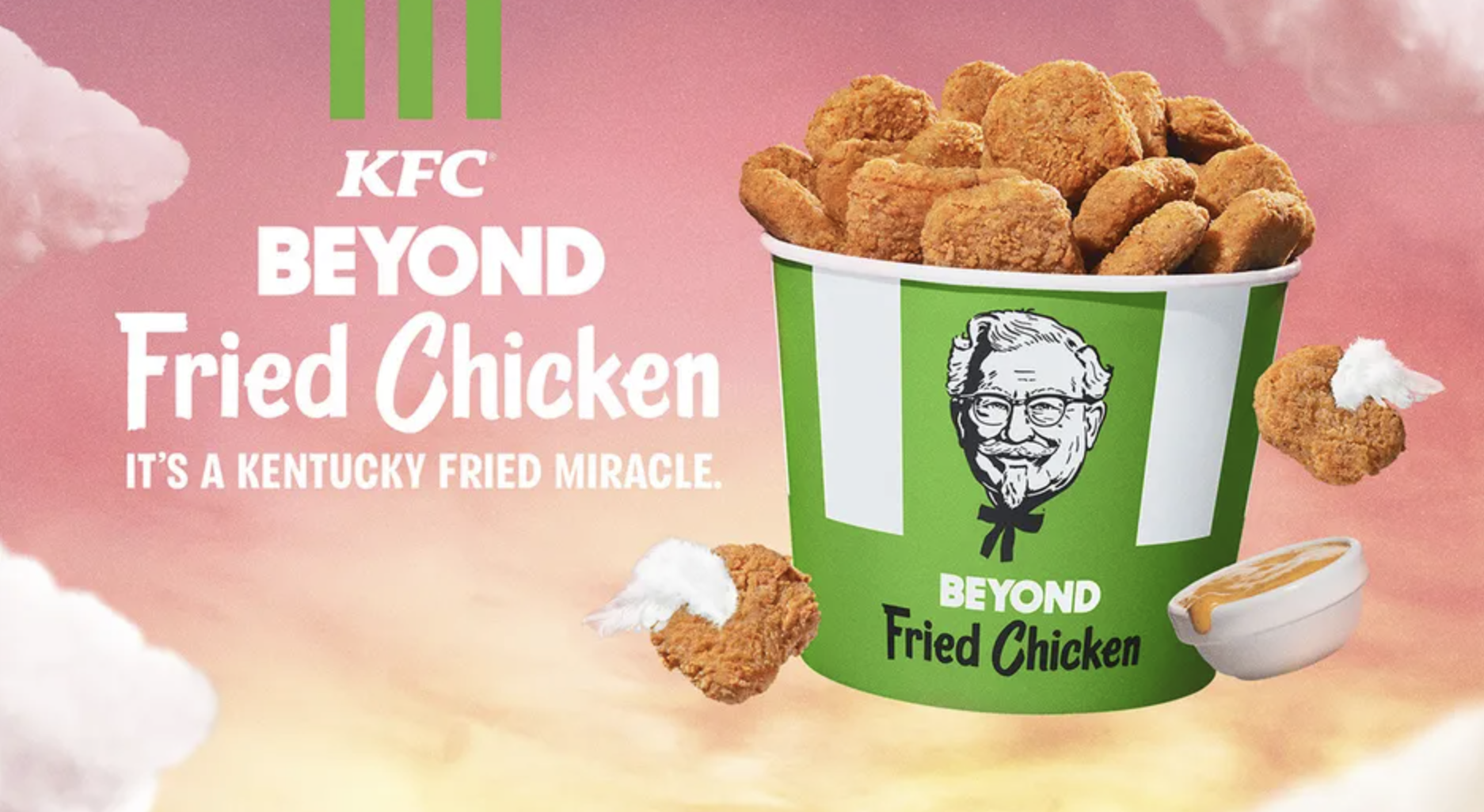 kfc chicken bucket with the words saying &quot;kfc beyond fried chicken&quot; on it
