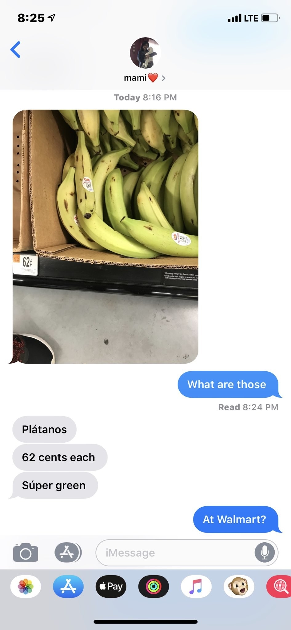 Text with a photo of plátanos and &quot;Plátanos 62 cents each Súper green&quot;