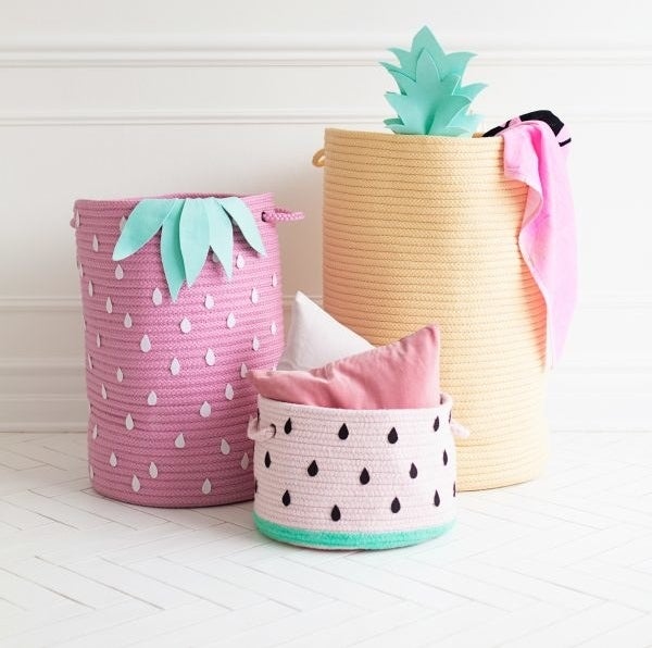 Blogger&#x27;s photo of the rope storage baskets decorated to look like fruits