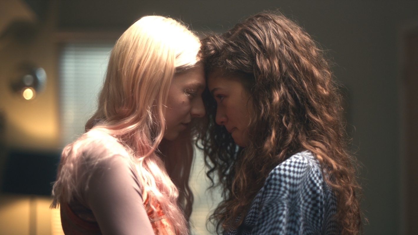 Jules (left), played by Hunter Schafer, with Zendaya&#x27;s Rue character