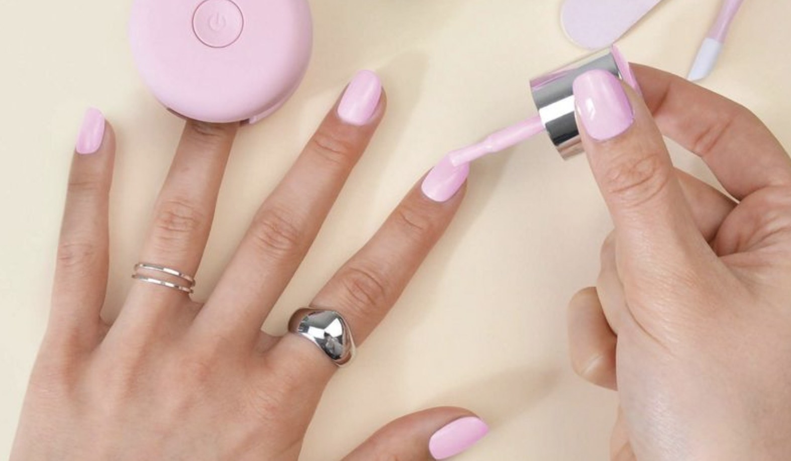 Pink polish manicure using gel nail kit