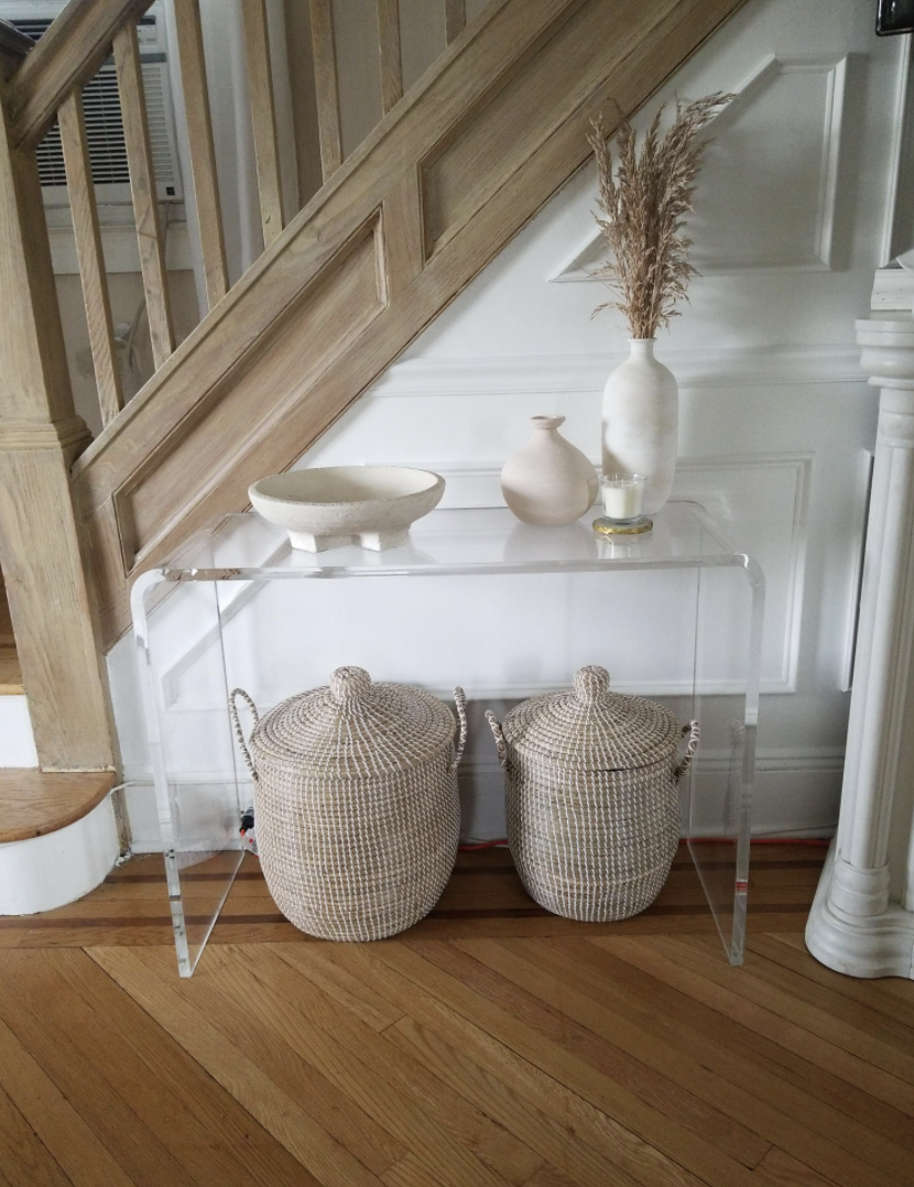 A reviewer&#x27;s console table in a neutral space