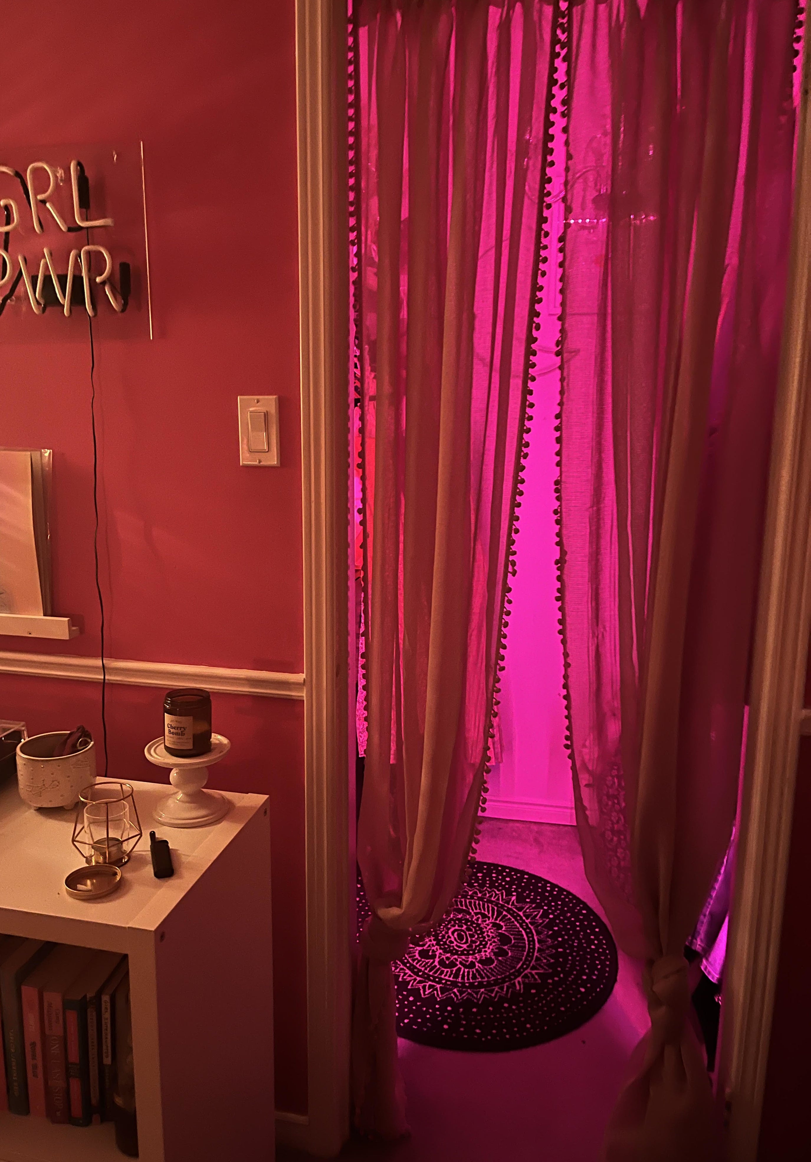 The outside of Bianca's closet which is glowing from the LED lights inside