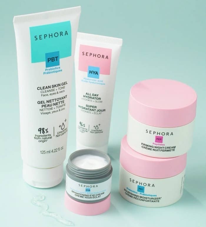 A collection of Sephora skincare in a group