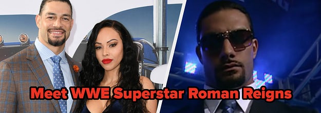 Roman Reigns and his wife pose and Roman Reigns looking at his watch