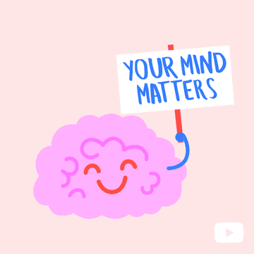 a brain holding a sign that says &quot;your mind matters:&quot;
