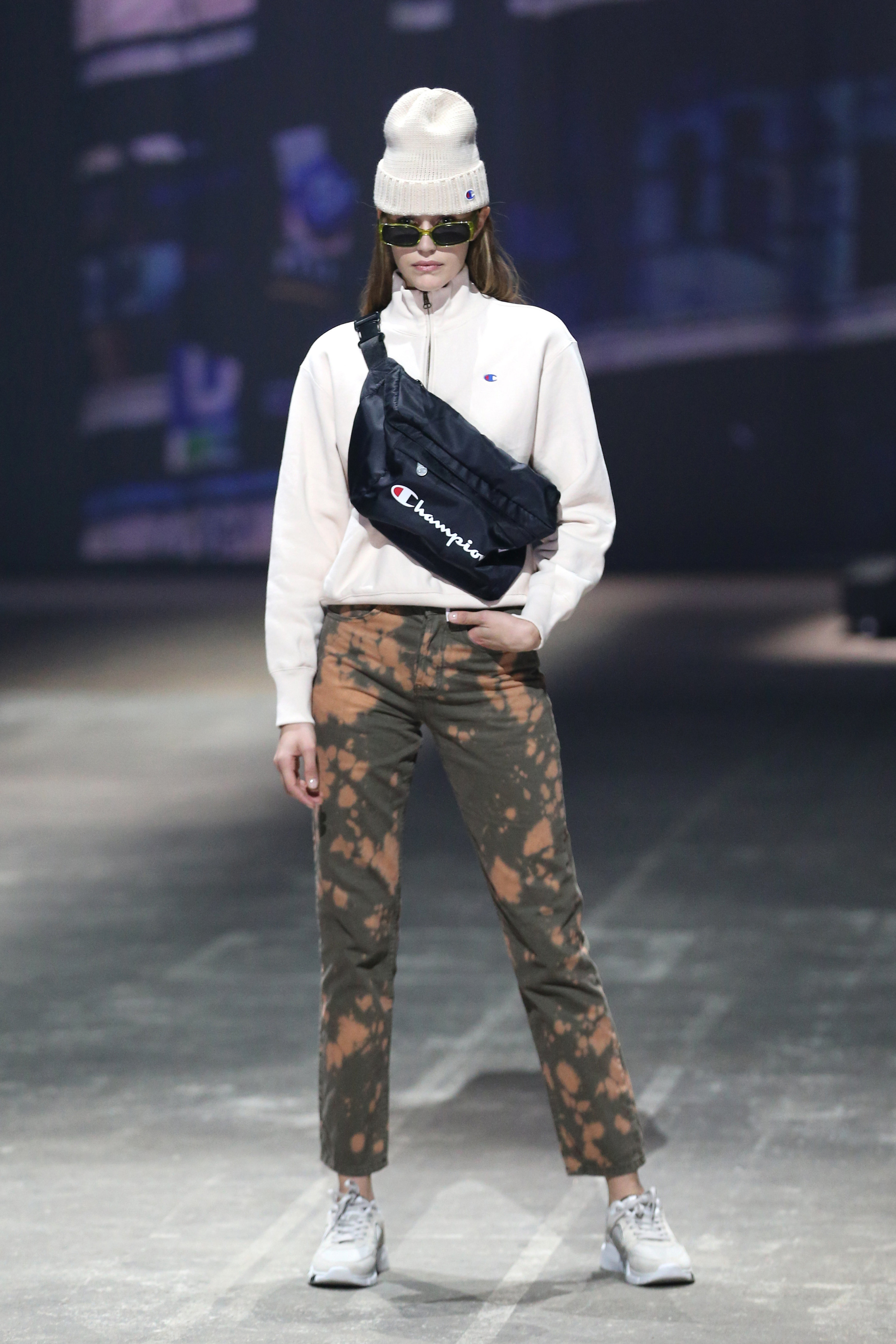 Runway model in Champion clothing