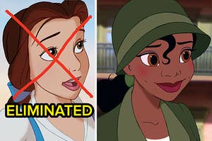 belle eliminated on the left and tiana on the right