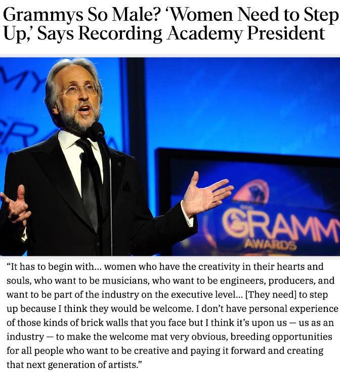 Former Grammy President Neil Portnow claiming women in music "need to step up," and that's why they haven't won grammys (2018)