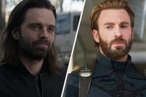 A close up of Bucky Barnes and Steve Rogers with full beards
