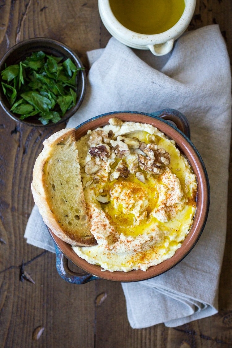 Fava bean dip with olive oil and bread