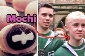 A piece of mochi and two members of the Slytherin Quidditch team