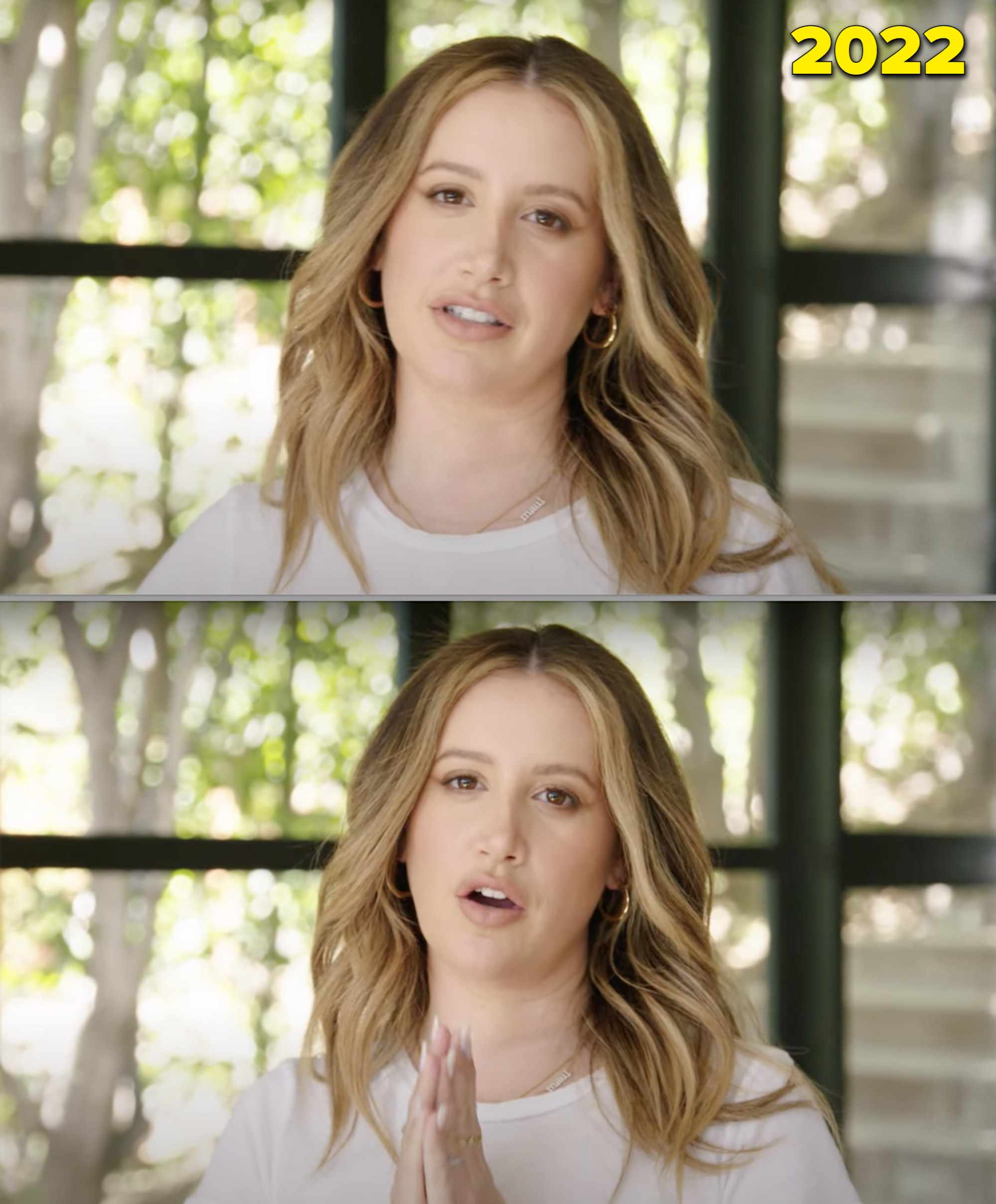 Ashley Tisdale in her home talking to the camera