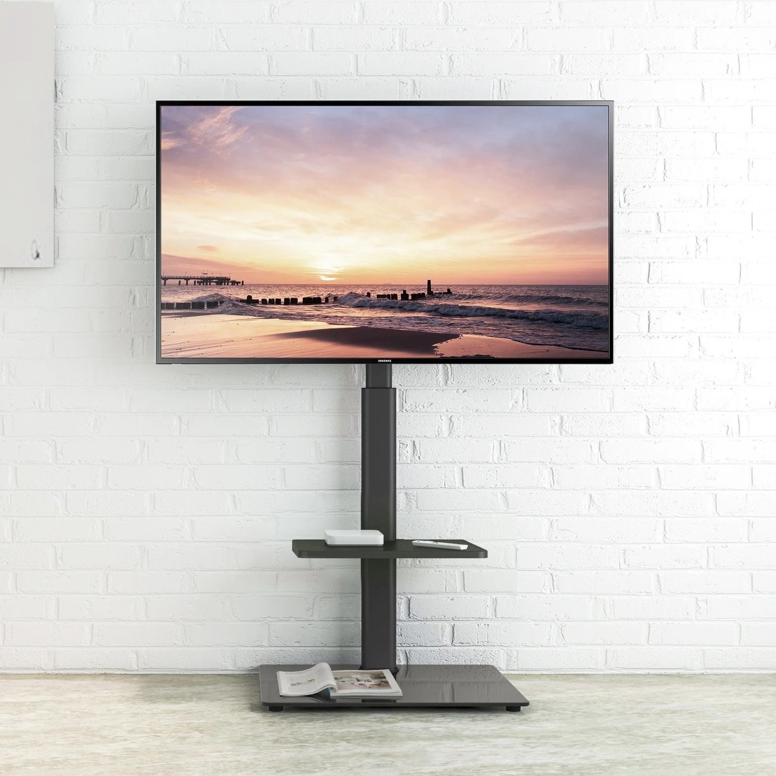 The swivel floor TV stand mount with shelves