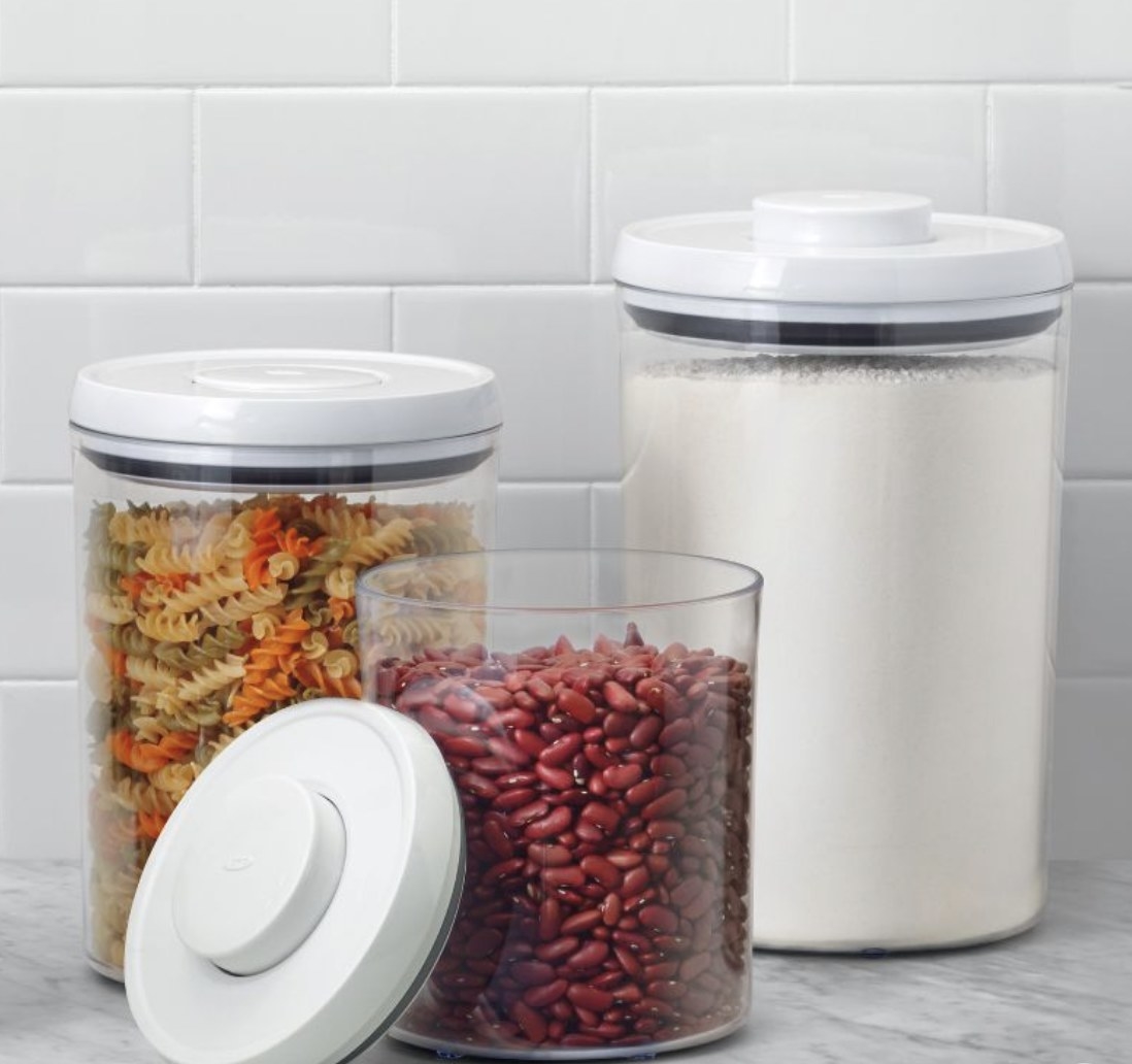 Three airtight food storage canisters