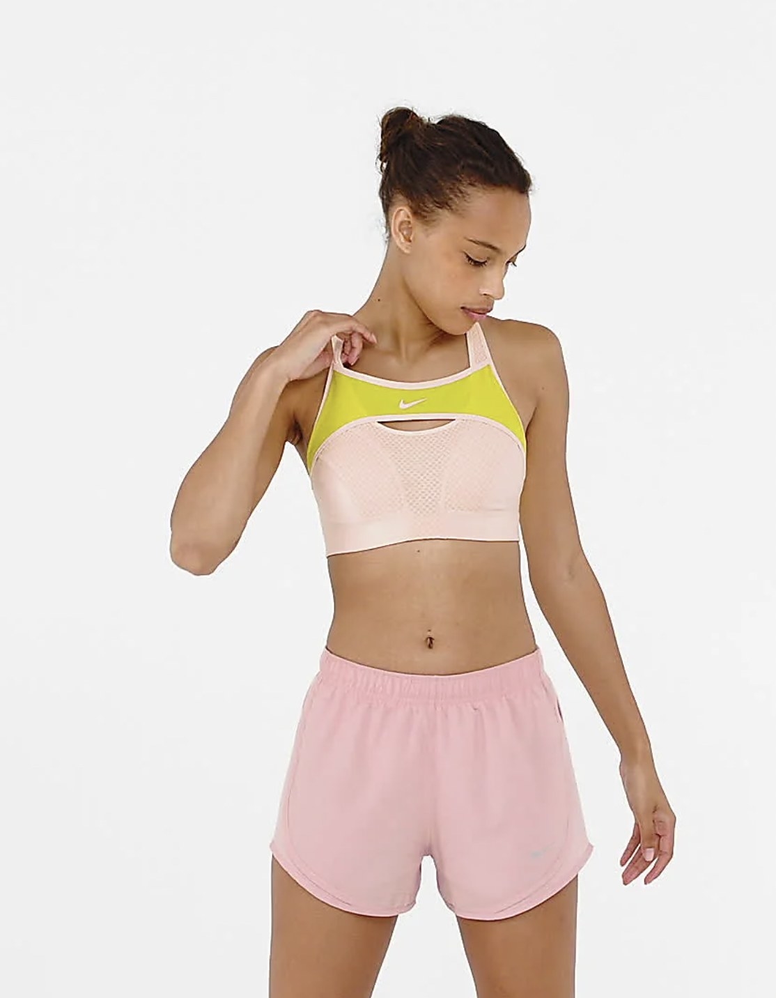 Model wearing the pink sports bra