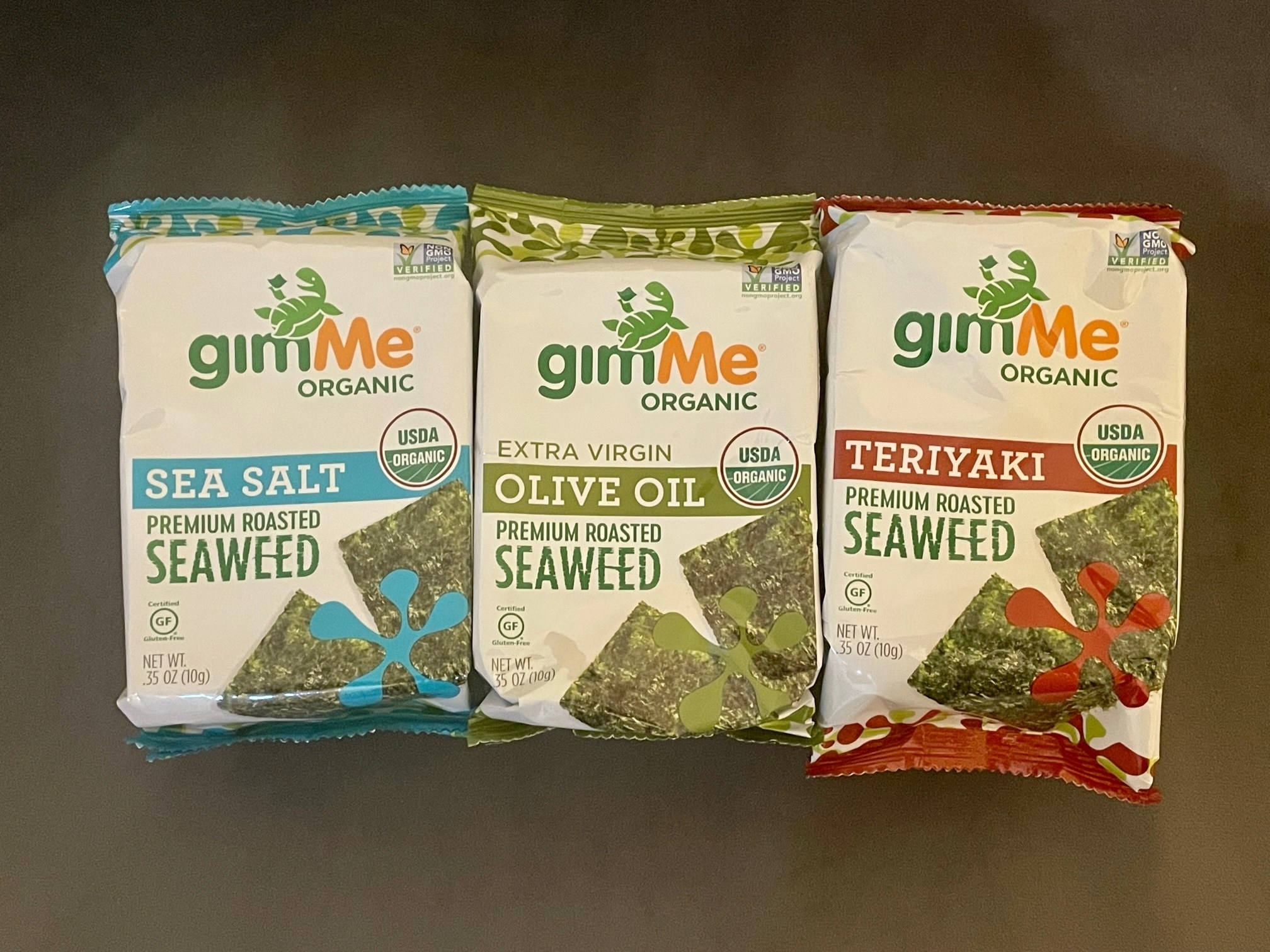 three various packs of flavored seaweed snacks