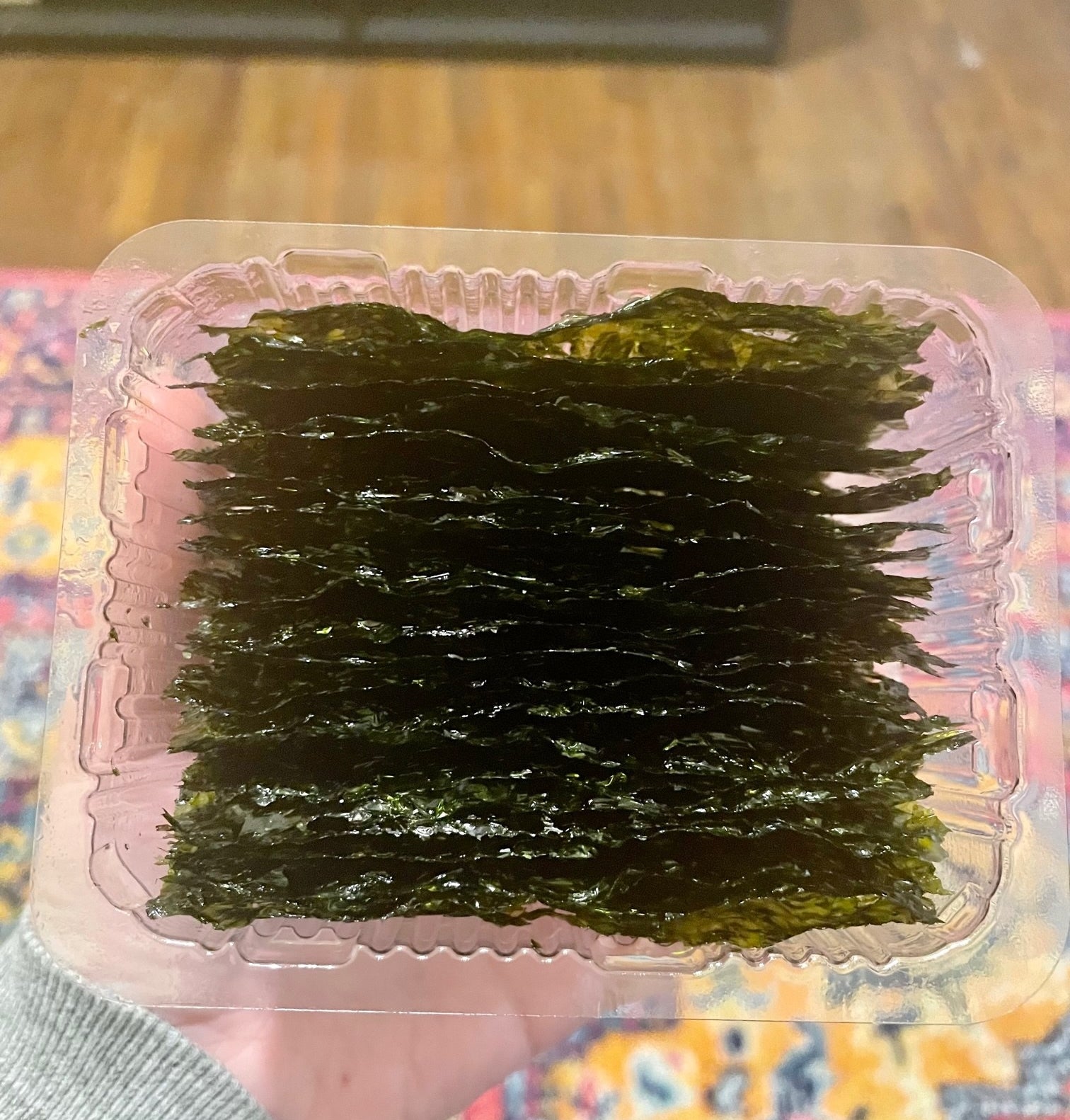 open pack of sheets of dried seaweed snack